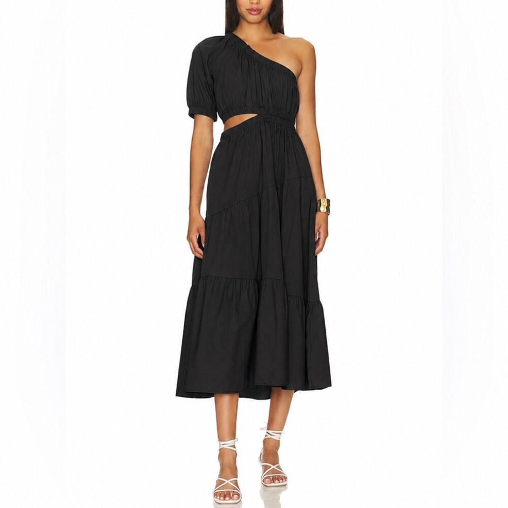 Steve Madden Leena Black One Shoulder Cut Out Midi Dress NWT Size M